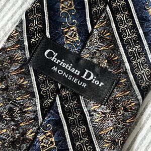 Christian Dior Vintage Royalty Neck Tie 100% Silk Blue
